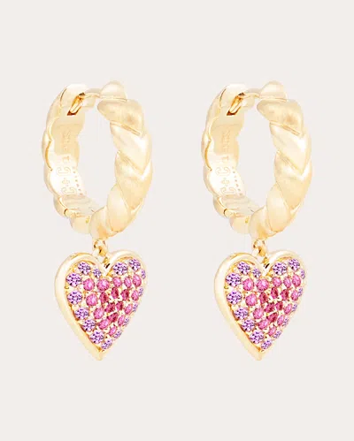 Campbell + Charlotte Women's Juju Heart 14k Gold Pink Sapphire Hoop Charm Earrings