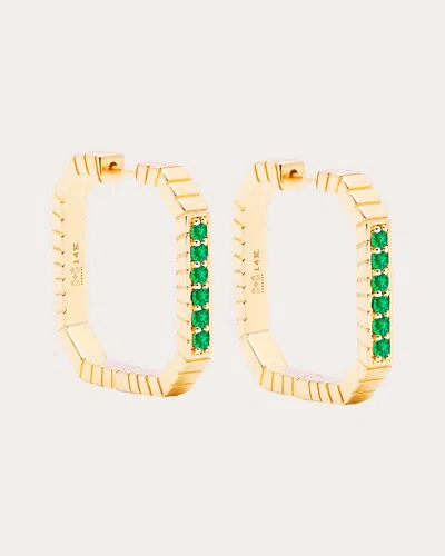 Campbell + Charlotte Women's Large Spark 14k Gold Emerald Hoop Earrings In Green