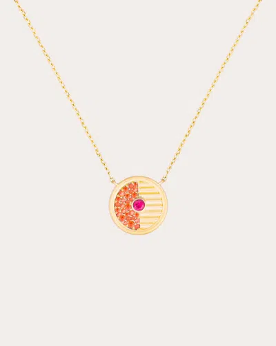 Campbell + Charlotte Women's Pink & Orange Sapphire Found Small Disc Necklace