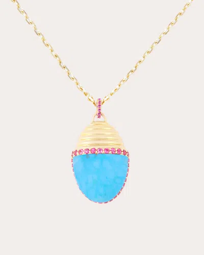 Campbell + Charlotte Women's Pink Sapphire & Turquoise 14k Gold Found Cap Large Pendant Necklace