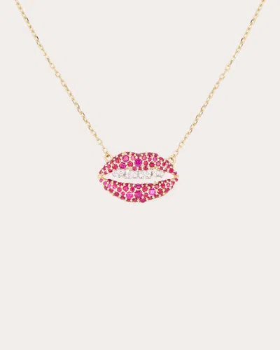 Campbell + Charlotte Women's Ruby & Diamond Juju Lips Charm Necklace In Pink