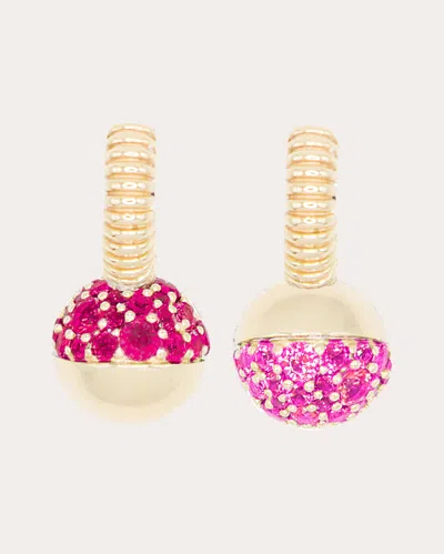 Campbell + Charlotte Women's Ruby Revel Mini Bobble Huggie Earrings In Pink