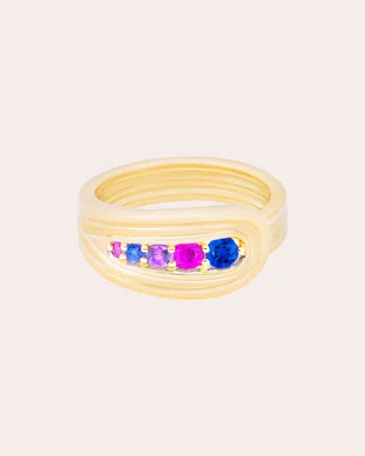 Campbell + Charlotte Women's Sapphire & Amethyst Found Nest Bypass Ring In Blue, Pink Sapphire, Amethyst, Yellow Gold