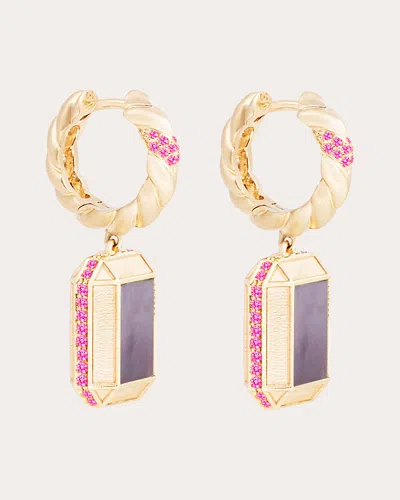Campbell + Charlotte Women's Spark 14k Gold Black Mother Of Pearl And Pink Sapphire Hoop Earrings