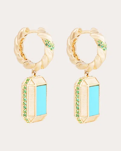 Campbell + Charlotte Women's Spark 14k Gold Turquoise And Emerald Hoop Earrings In Blue