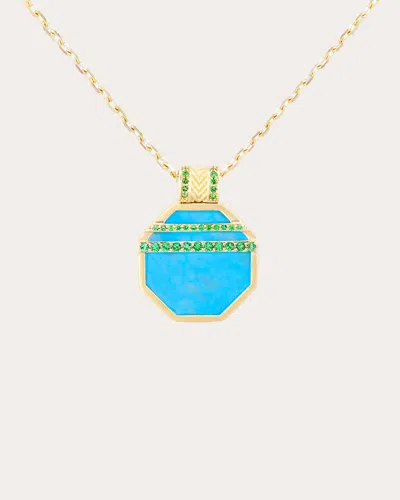 Campbell + Charlotte Women's Spark 14k Gold Turquoise And Emerald Octagon Pendant Necklace In Blue