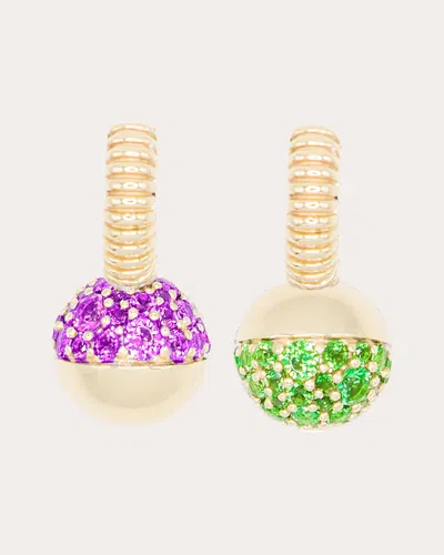 Campbell + Charlotte Women's Tsavorite Revel Mini Bobble Huggie Earrings In Tsavorite, Rhodolite Garnet, Yellow Gold