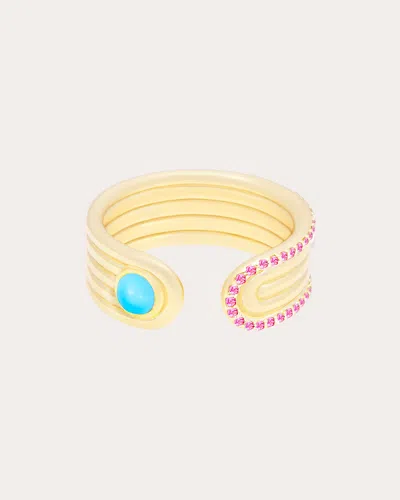 Campbell + Charlotte Women's Turquoise Cabochon Found Open Ring In Blue