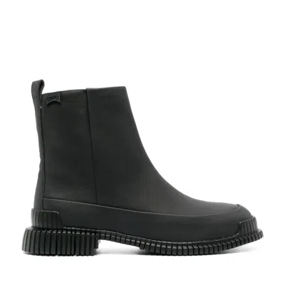 Camper Black Pix Minimalist Flat Rubber Sole Leather Ankle Boots