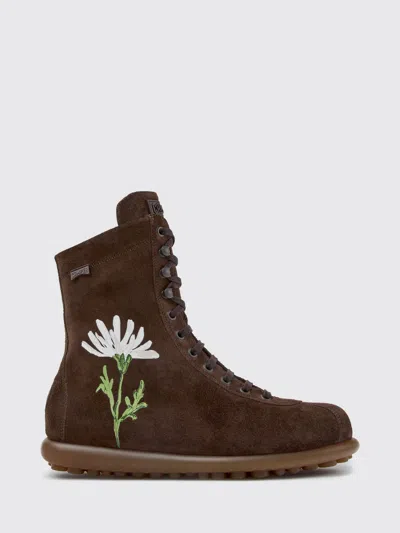 Camper Pelotas Ariel Floral-embroidered Boots In Brown