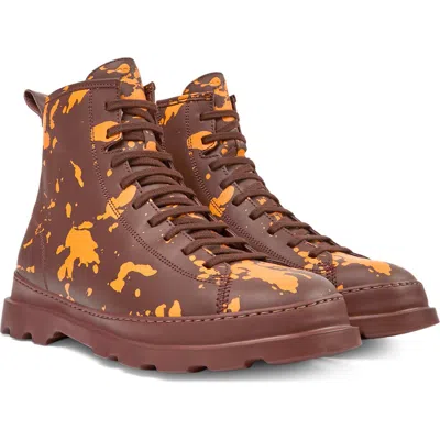 Camper Brutus Combat Boot In Brown/yellow