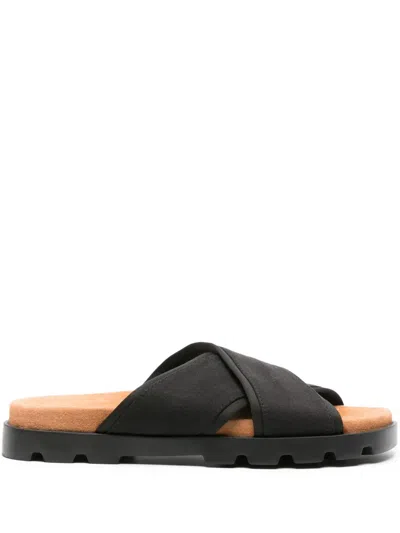 Camper Brutus Cross-strap Suede Slides In Black