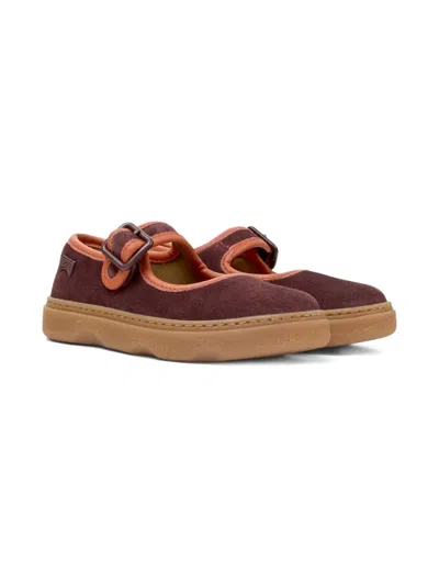 Camper Kids' Buckle-strap Suede Ballerina Shoes In Red