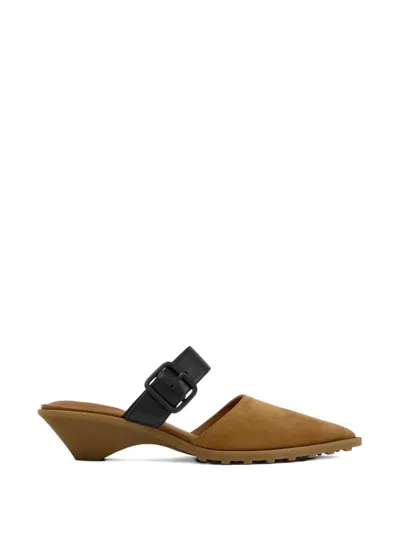 Camper Buckle-strap Mules In Brown