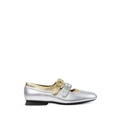 Camper Casi Myra Buckle-fastening Ballet Flats In Silver