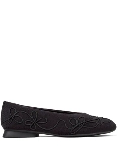 Camper Casi Myra Embroidered Ballerina Shoes In Black