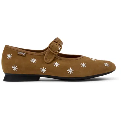 Camper Casi Myra Floral-detail Ballet Flats In Brown