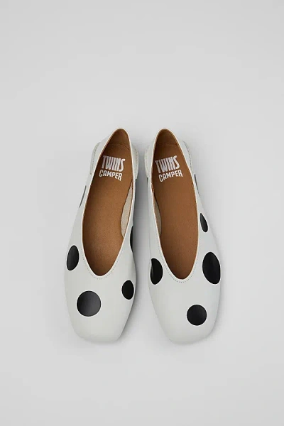 Camper Casi Myra Twins Polka Dot Ballerina Flat In White