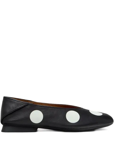 Camper Casi Myra Polka-dot Leather Ballerinas In Black