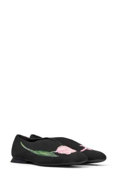 Camper Casi Myra Twins Floral Ballerina Flat In Black