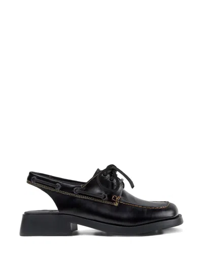 Camper Dana Lace-up Leather Mules In Black