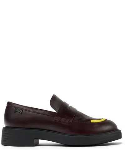 Camper Dean Mismatched Leather Loafers In Marrone