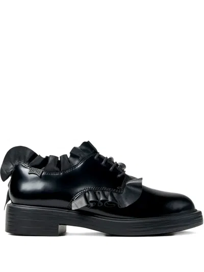 Camper Dean Brushed Leather Derby Shoes With Ruffles In Black