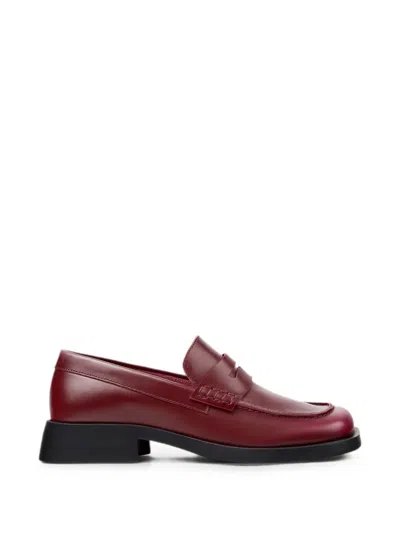 Camper Donna Leather Square-toe Loafers In Burgundy