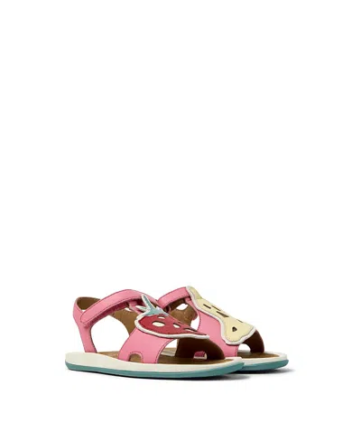 Camper Girls' Bicho Mismatched T-strap Leather Sandals - Toddler, Little Kid, Big Kid In Pink