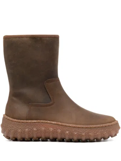 Camper Ground Calf-length Flat Boots In Brown