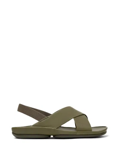 Camper Isla Crossover-strap Leather Sandals In Green