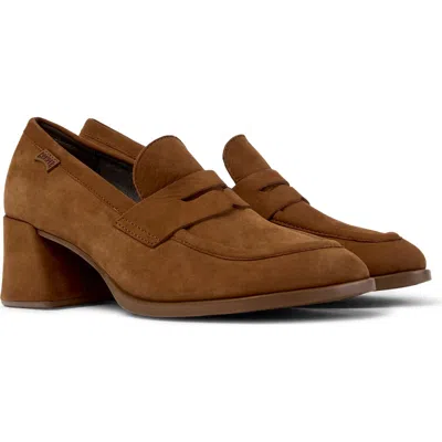 Camper Kora Leather Penny Loafer Pump In Medium Brown