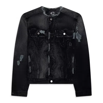 Camper Lab Distorted Print Denim Coat Black