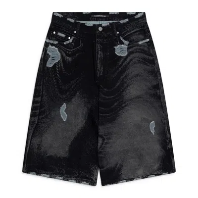 Camper Lab Distorted Print Distressed Denim Shorts Black In 26