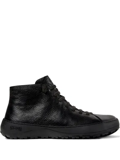 Camper Lace-up Leather Ankle Boots In Black
