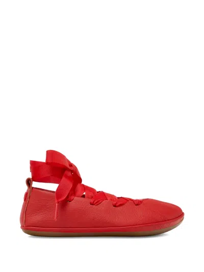 Camper Leather Ballet Flats In Red