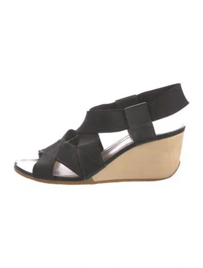 Pre-owned Camper Leather Colorblock Pattern Slingback Sandals In Black