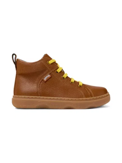 Camper Kids' Leather Lace-up Ankle Boots In Brown