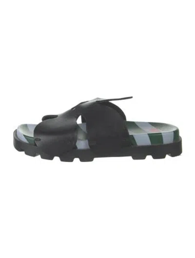 Pre-owned Camper Leather Striped Slides In Green