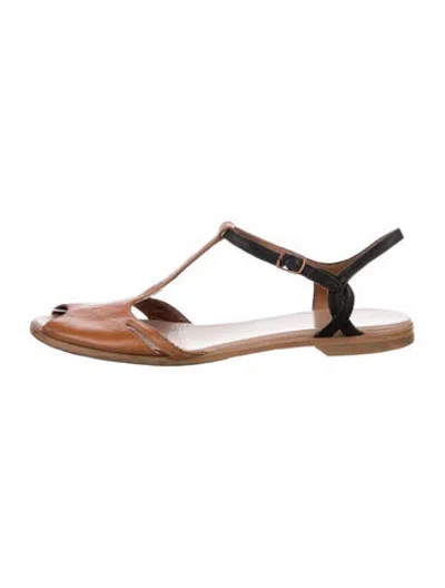 Pre-owned Camper Leather T-strap Sandals In Brown