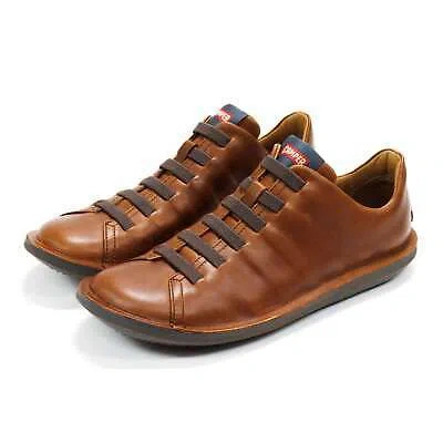 Pre-owned Camper Men's Beetle 18751 Casual Lightweight Leather Shoes Elastic Laces In Brown