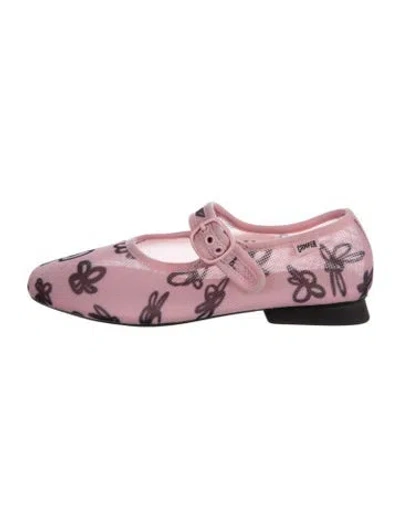 Pre-owned Camper Mesh Floral Print Mary Jane Flats In Pink