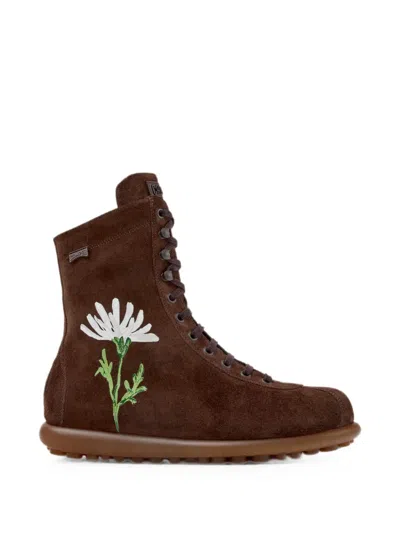 Camper Pelotas Ariel Floral-embroidered Boots In Brown