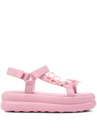 Camper Twins Pink Floral Bow Strappy Flatform Sandals