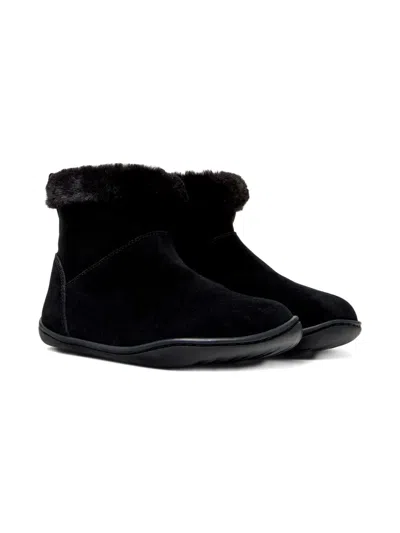 Camper Kids' Peu Fur-trimmed Suede Boots In Black