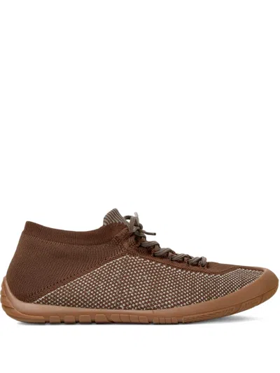 Camper Peu Path Knitted Lace-up Sneakers In Brown