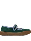 Camper Peu Terreno Buckle-strap Suede Ballet Flats In Green