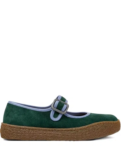 Camper Peu Terreno Buckle-strap Suede Ballet Flats In Green
