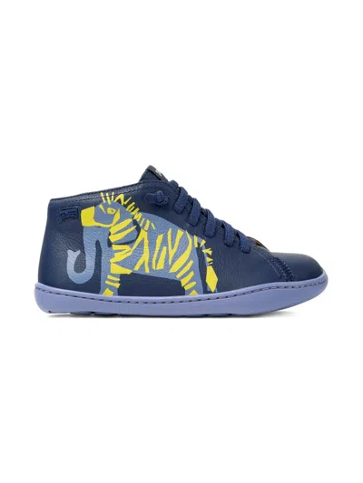 Camper Kids' Peu Zebra-print Lace-up Sneakers In Blue