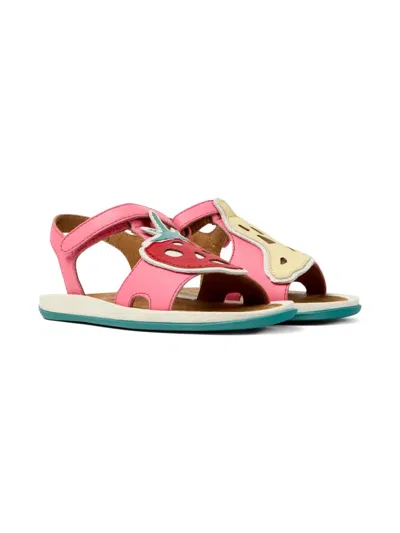 Camper Kids' Pink Fruit Appliqué Sandals